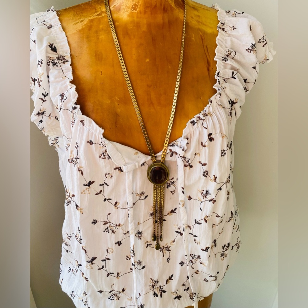 Vintage cottagecore Floral Ruffle smock off shoulder Sleeve Top boho white